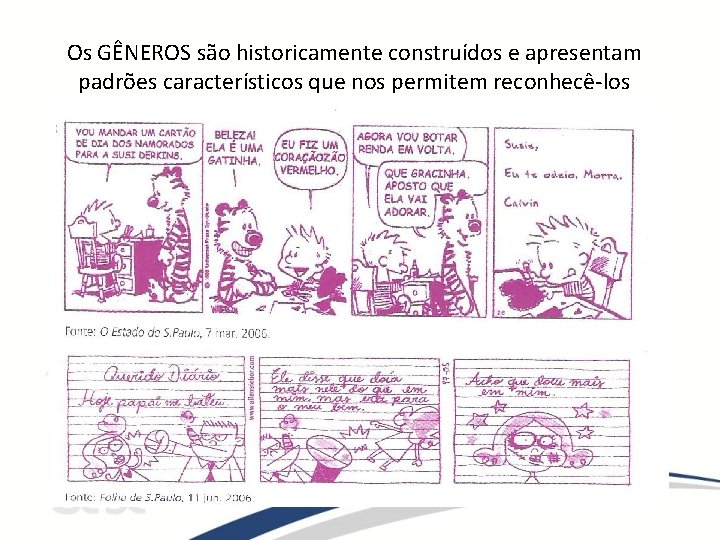 Os GÊNEROS são historicamente construídos e apresentam padrões característicos que nos permitem reconhecê-los 