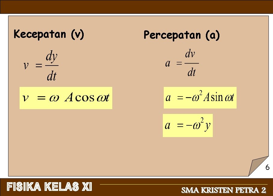 Kecepatan (v) Percepatan (a) 6 