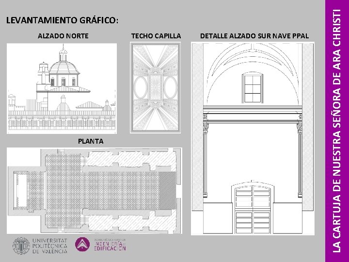 ALZADO NORTE PLANTA TECHO CAPILLA DETALLE ALZADO SUR NAVE PPAL LA CARTUJA DE NUESTRA ALZADO NORTE PLANTA TECHO CAPILLA DETALLE ALZADO SUR NAVE PPAL LA CARTUJA DE NUESTRA