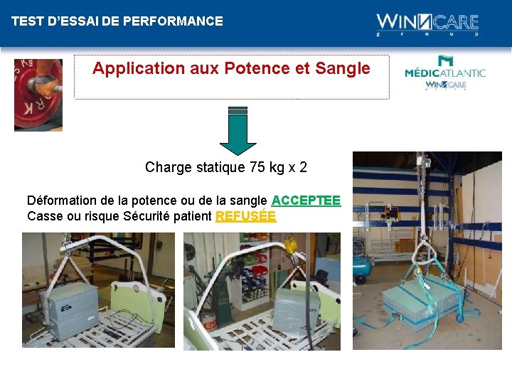 TEST D’ESSAI DE PERFORMANCE Application aux Potence et Sangle Charge statique 75 kg x