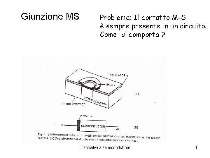 Giunzione MS Problema: Il contatto M-S è sempre presente in un circuito. Come si