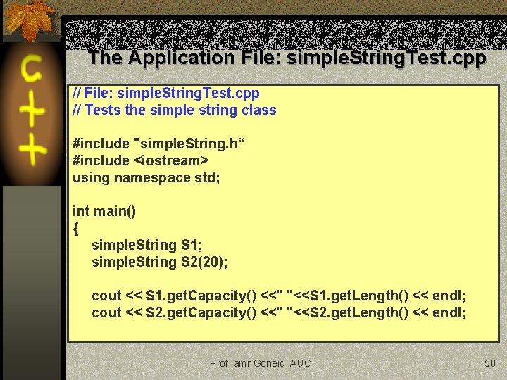 The Application File: simple. String. Test. cpp // Tests the simple string class #include The Application File: simple. String. Test. cpp // Tests the simple string class #include
