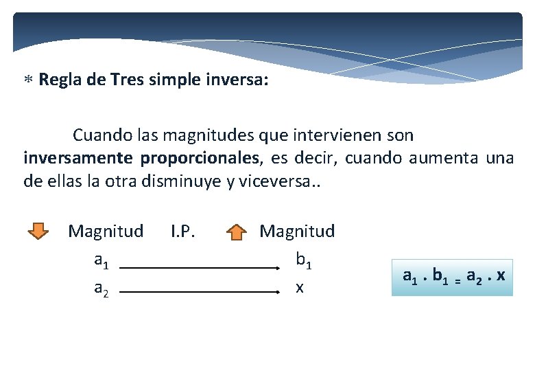 Regla de Tres simple inversa: Cuando las magnitudes que intervienen son inversamente proporcionales, Regla de Tres simple inversa: Cuando las magnitudes que intervienen son inversamente proporcionales,