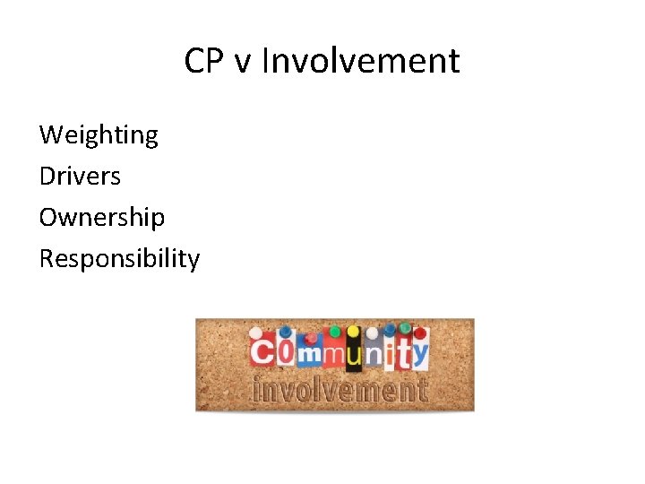 CP v Involvement Weighting Drivers Ownership Responsibility 
