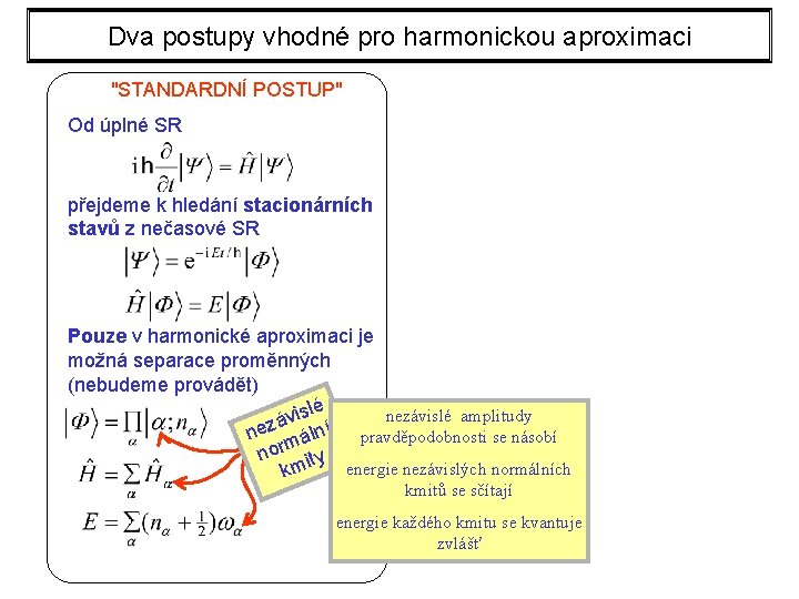 Dva postupy vhodné pro harmonickou aproximaci "STANDARDNÍ POSTUP" Od úplné SR SMĚREM KE "KLASICE"