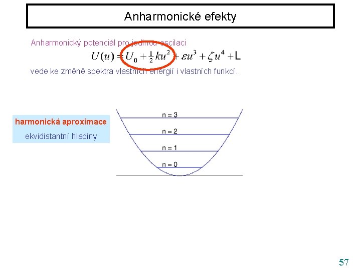 Anharmonické efekty Anharmonický potenciál pro jedinou oscilaci vede ke změně spektra vlastních energií i