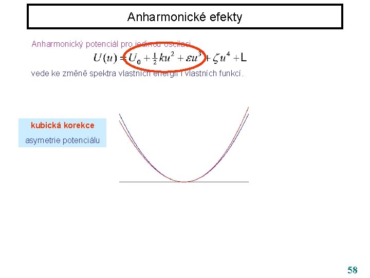 Anharmonické efekty Anharmonický potenciál pro jedinou oscilaci vede ke změně spektra vlastních energií i