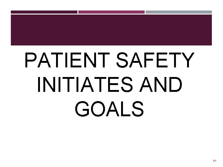 PATIENT SAFETY INITIATES AND GOALS 31 