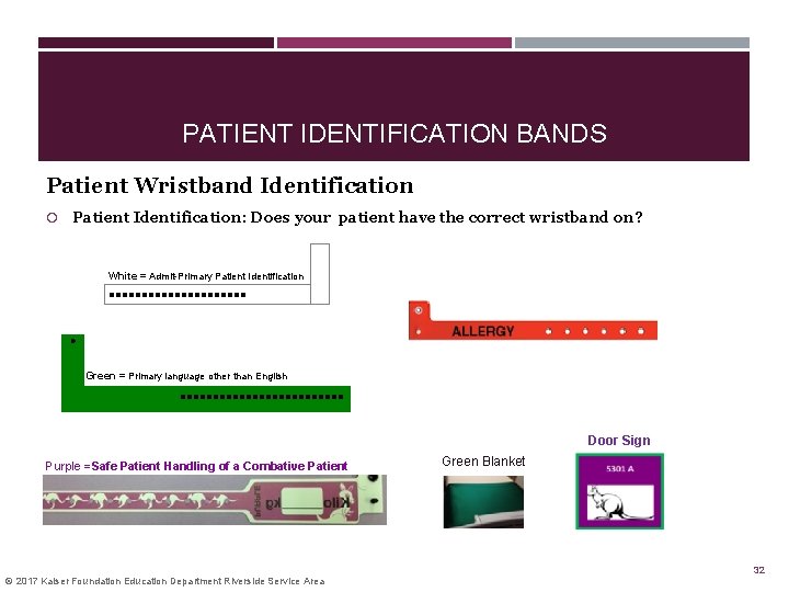 PATIENT IDENTIFICATION BANDS Patient Wristband Identification Patient Identification: Does your patient have the correct