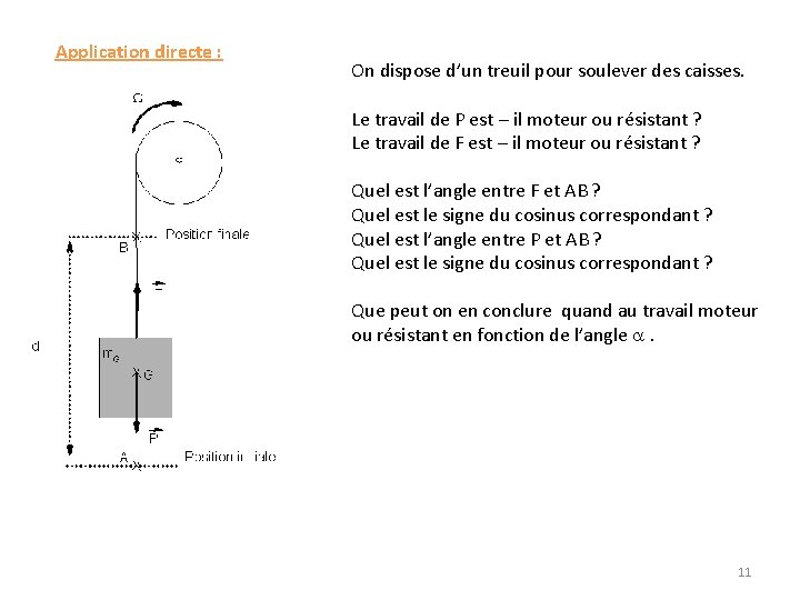 Application directe : On dispose d’un treuil pour soulever des caisses. Le travail de Application directe : On dispose d’un treuil pour soulever des caisses. Le travail de