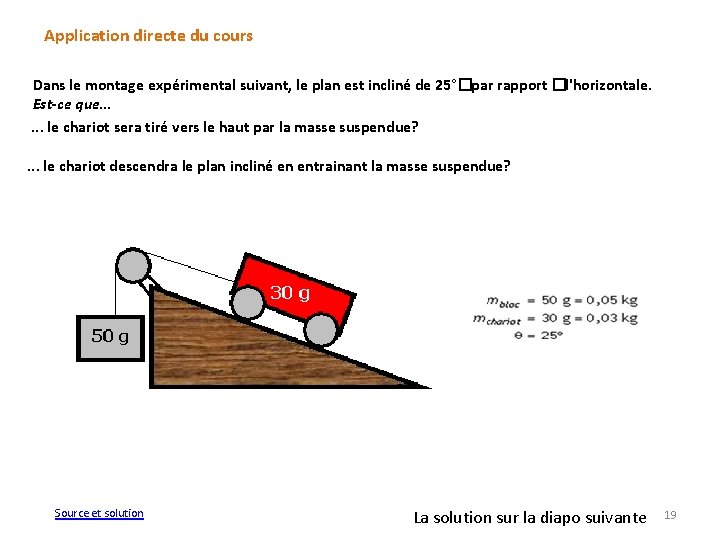 Application directe du cours Dans le montage expérimental suivant, le plan est incliné de Application directe du cours Dans le montage expérimental suivant, le plan est incliné de