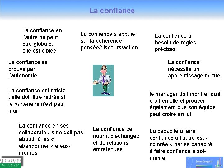 La confiance en l’autre ne peut être globale, elle est ciblée La confiance s’appuie