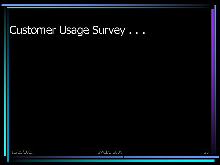 Customer Usage Survey. . . 11/25/2020 SWEDE 2006 23 