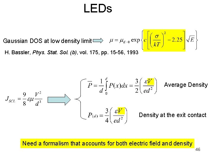 LEDs Gaussian DOS at low density limit H. Bassler, Phys. Stat. Sol. (b), vol.