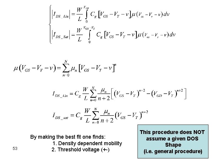 53 By making the best fit one finds: 1. Density dependent mobility 2. Threshold