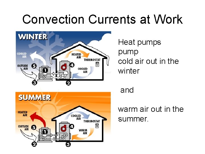 Convection Currents at Work Heat pumps pump cold air out in the winter and