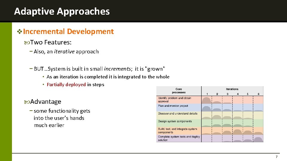 Adaptive Approaches v. Incremental Development Two Features: − Also, an iterative approach − BUT…System