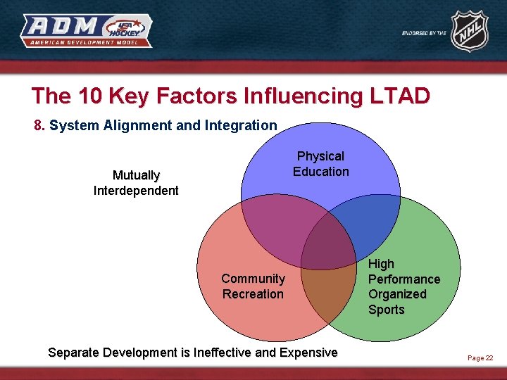 The 10 Key Factors Influencing LTAD 8. System Alignment and Integration Physical Education Mutually