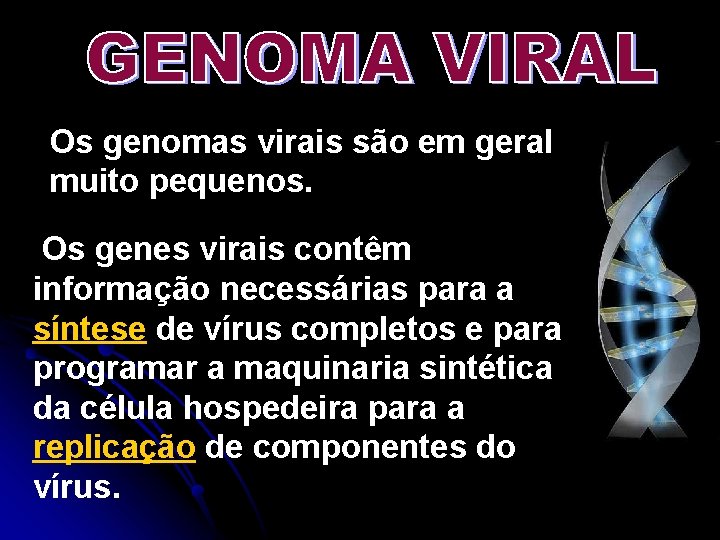 Os genomas virais são em geral muito pequenos. Os genes virais contêm informação necessárias