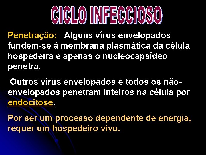 Penetração: Alguns vírus envelopados fundem-se à membrana plasmática da célula hospedeira e apenas o