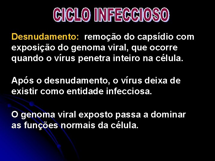 Desnudamento: remoção do capsídio com exposição do genoma viral, que ocorre quando o vírus