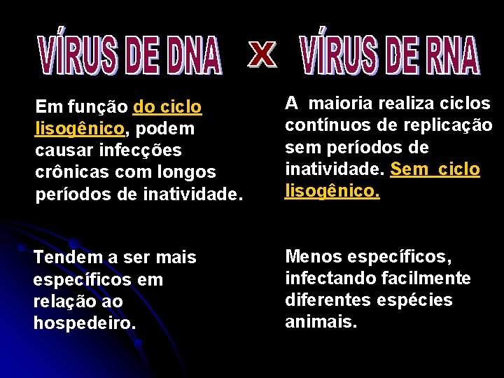 Em função do ciclo lisogênico, podem causar infecções crônicas com longos períodos de inatividade.