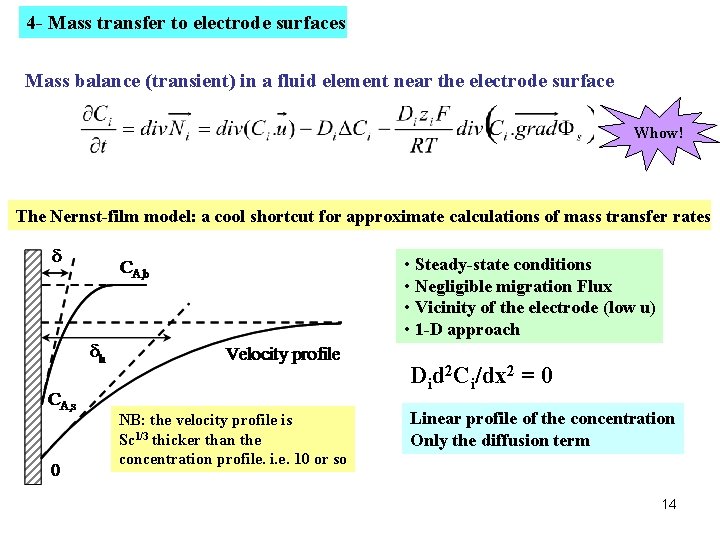 4 - Mass transfer to electrode surfaces Mass balance (transient) in a fluid element