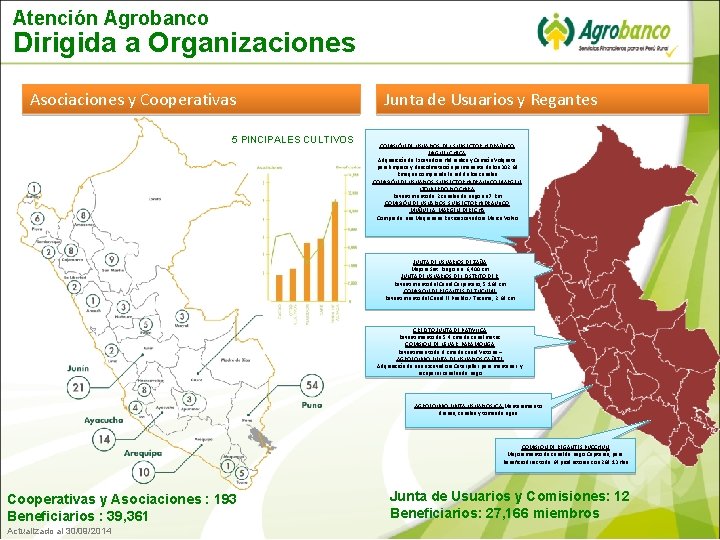 Atención Agrobanco Dirigida a Organizaciones Asociaciones y Cooperativas 5 PINCIPALES CULTIVOS Junta de Usuarios