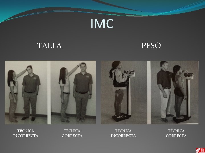 IMC TALLA TÉCNICA INCORRECTA TÉCNICA CORRECTA PESO TÉCNICA INCORRECTA TÉCNICA CORRECTA 