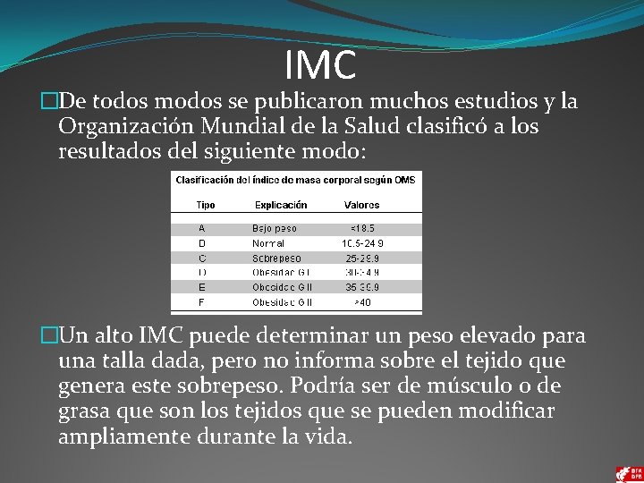 IMC �De todos modos se publicaron muchos estudios y la Organización Mundial de la