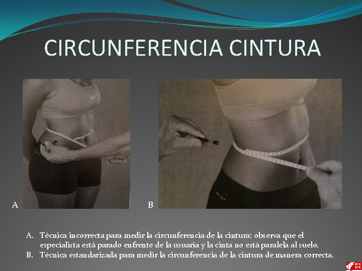 CIRCUNFERENCIA CINTURA A B A. Técnica incorrecta para medir la circunferencia de la cintura;