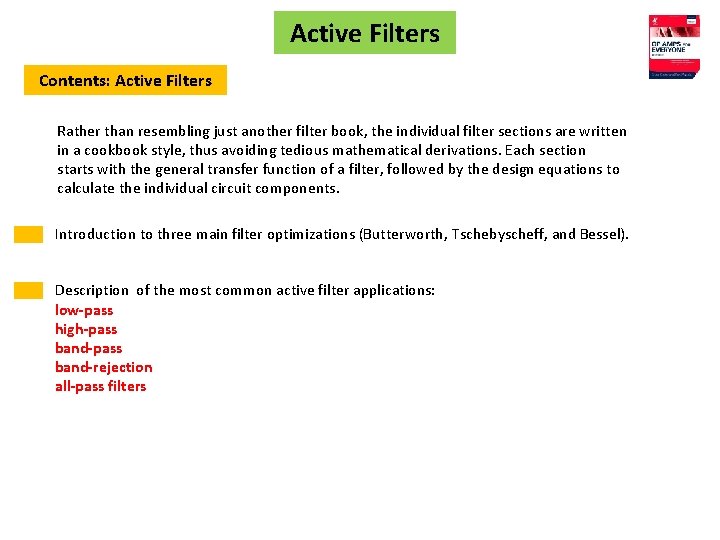 Active Filters Contents: Active Filters Rather than resembling just another filter book, the individual