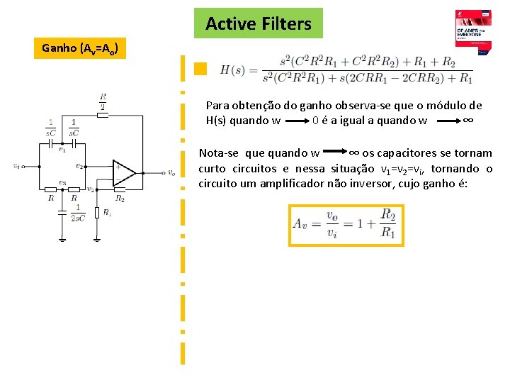 Active Filters Ganho (Av=Ao) Para obtenção do ganho observa-se que o módulo de H(s)