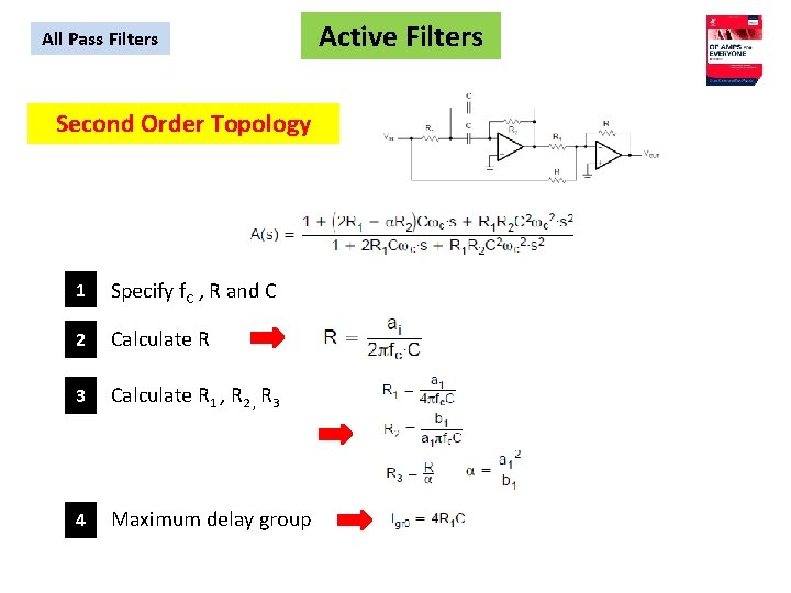 All Pass Filters Second Order Topology 1 Specify f. C , R and C