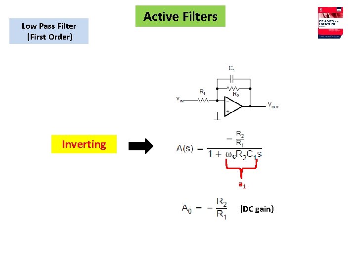 Low Pass Filter (First Order) Active Filters Inverting a 1 (DC gain) 