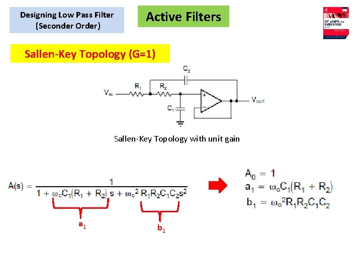 Designing Low Pass Filter (Seconder Order) Active Filters Sallen-Key Topology (G=1) Sallen-Key Topology with