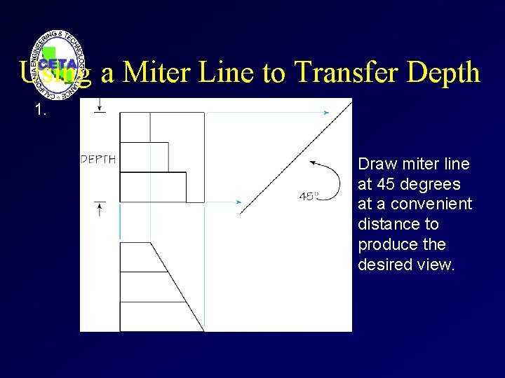 Using a Miter Line to Transfer Depth 1. Draw miter line at 45 degrees