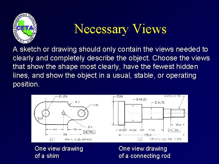 Necessary Views A sketch or drawing should only contain the views needed to clearly