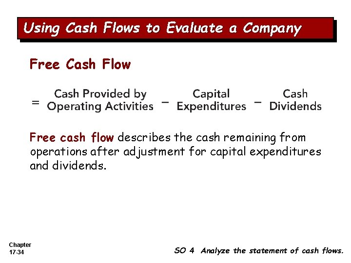 Using Cash Flows to Evaluate a Company Free Cash Flow Free cash flow describes