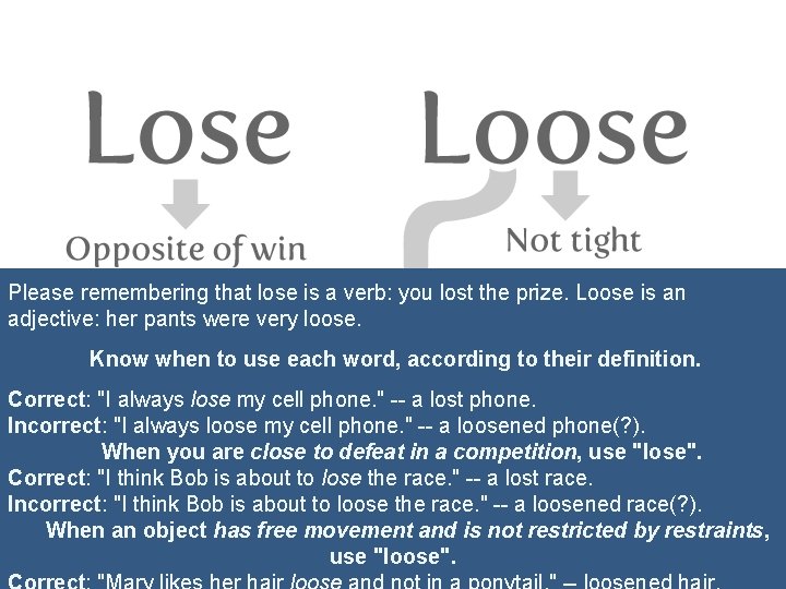 Please remembering that lose is a verb: you lost the prize. Loose is an