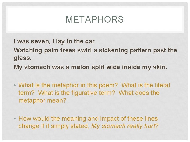 METAPHORS I was seven, I lay in the car Watching palm trees swirl a