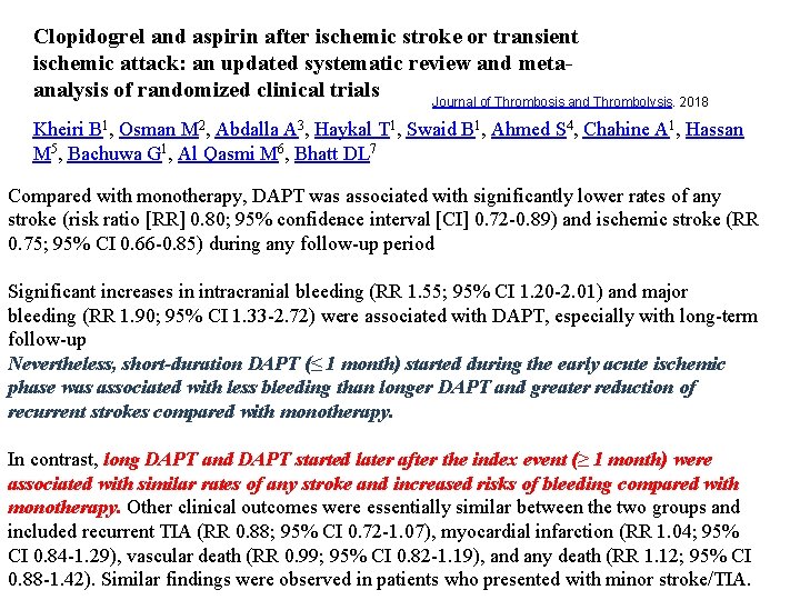 Clopidogrel and aspirin after ischemic stroke or transient ischemic attack: an updated systematic review