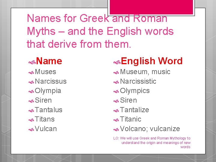 Names for Greek and Roman Myths – and the English words that derive from