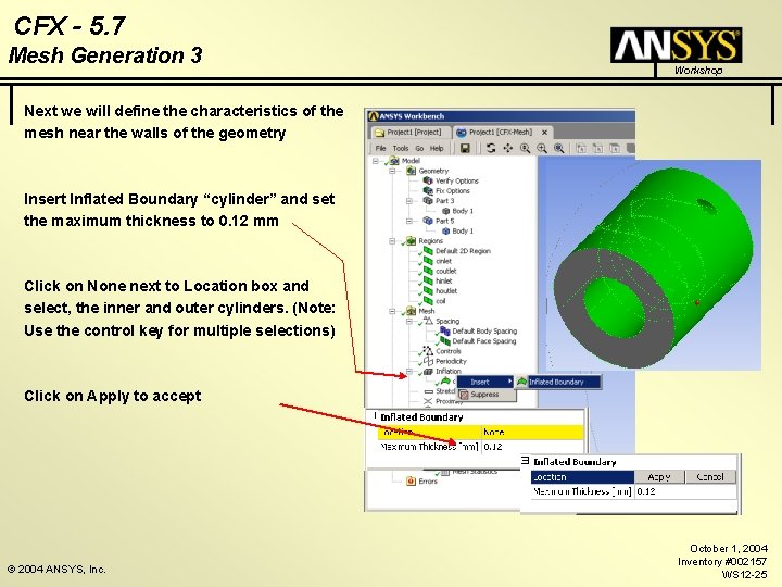 CFX - 5. 7 Mesh Generation 3 Workshop Next we will define the characteristics