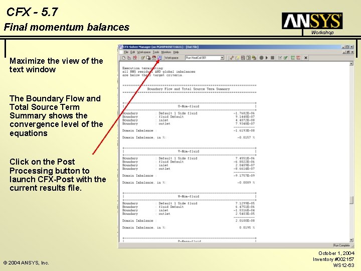 CFX - 5. 7 Final momentum balances Workshop Maximize the view of the text