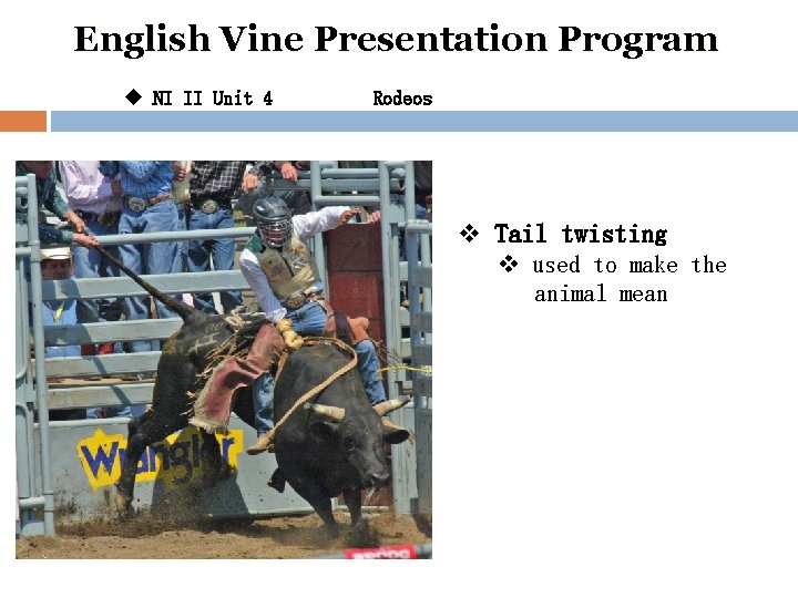 English Vine Presentation Program u NI II Unit 4 Rodeos v Tail twisting v