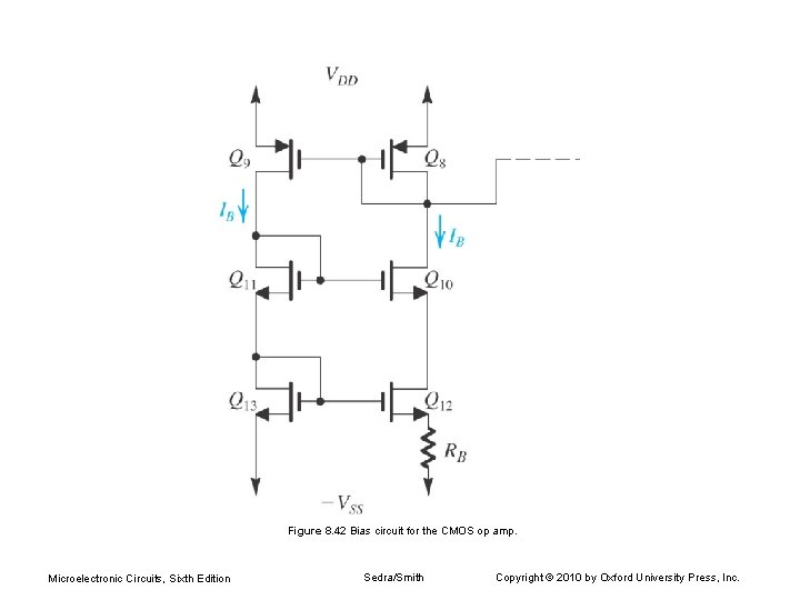 Figure 8. 42 Bias circuit for the CMOS op amp. Microelectronic Circuits, Sixth Edition