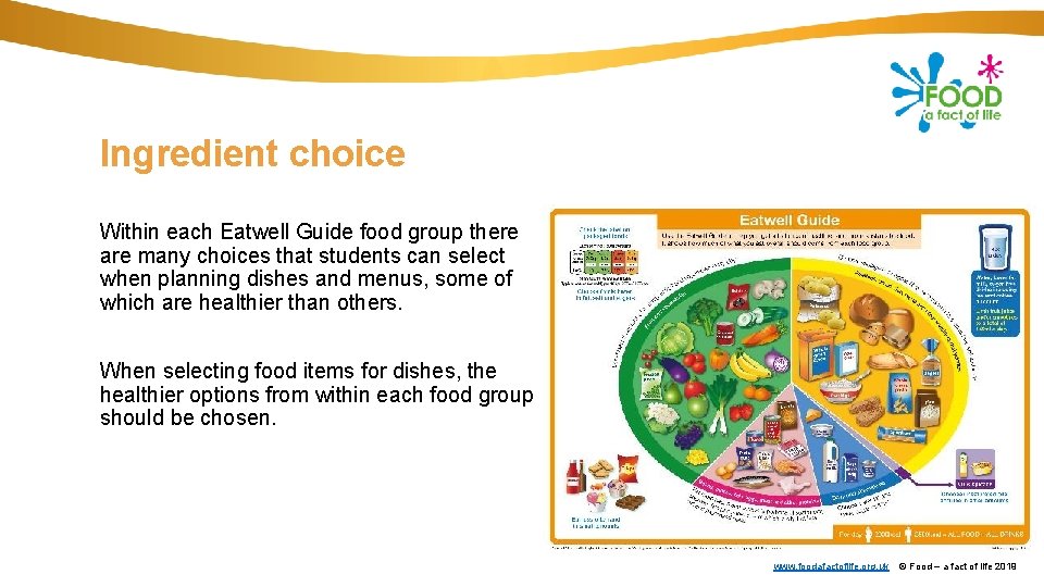Ingredient choice Within each Eatwell Guide food group there are many choices that students