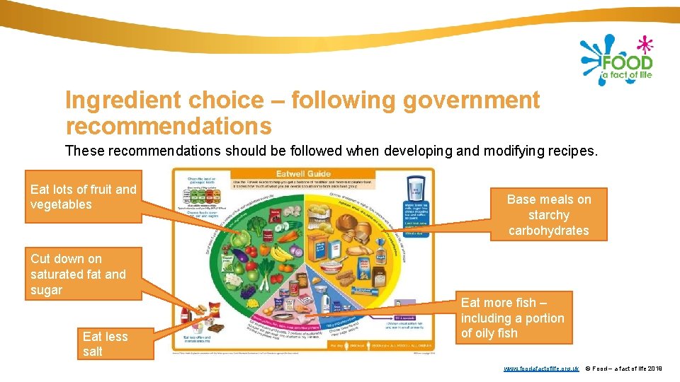 Ingredient choice – following government recommendations These recommendations should be followed when developing and