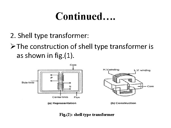 Continued…. 2. Shell type transformer: Ø The construction of shell type transformer is as